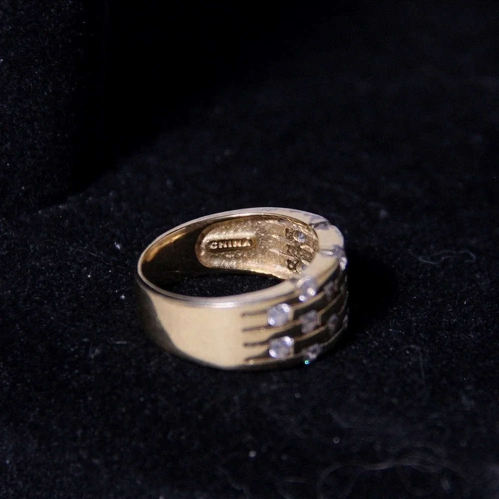Gold Over Sterling Silver Triple Row Cubic Zirconia Band Ring‎ Size 7.25 CZ 925